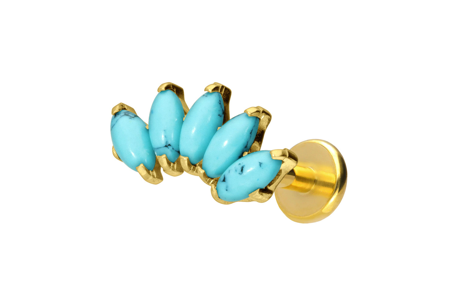 Titan Labret Piercing mit Push Fit BOGEN + SYNTHETISCHE TÜRKISE